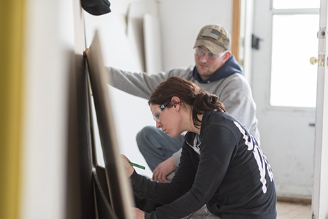 Meagan working at the Habitat for Humanity house.