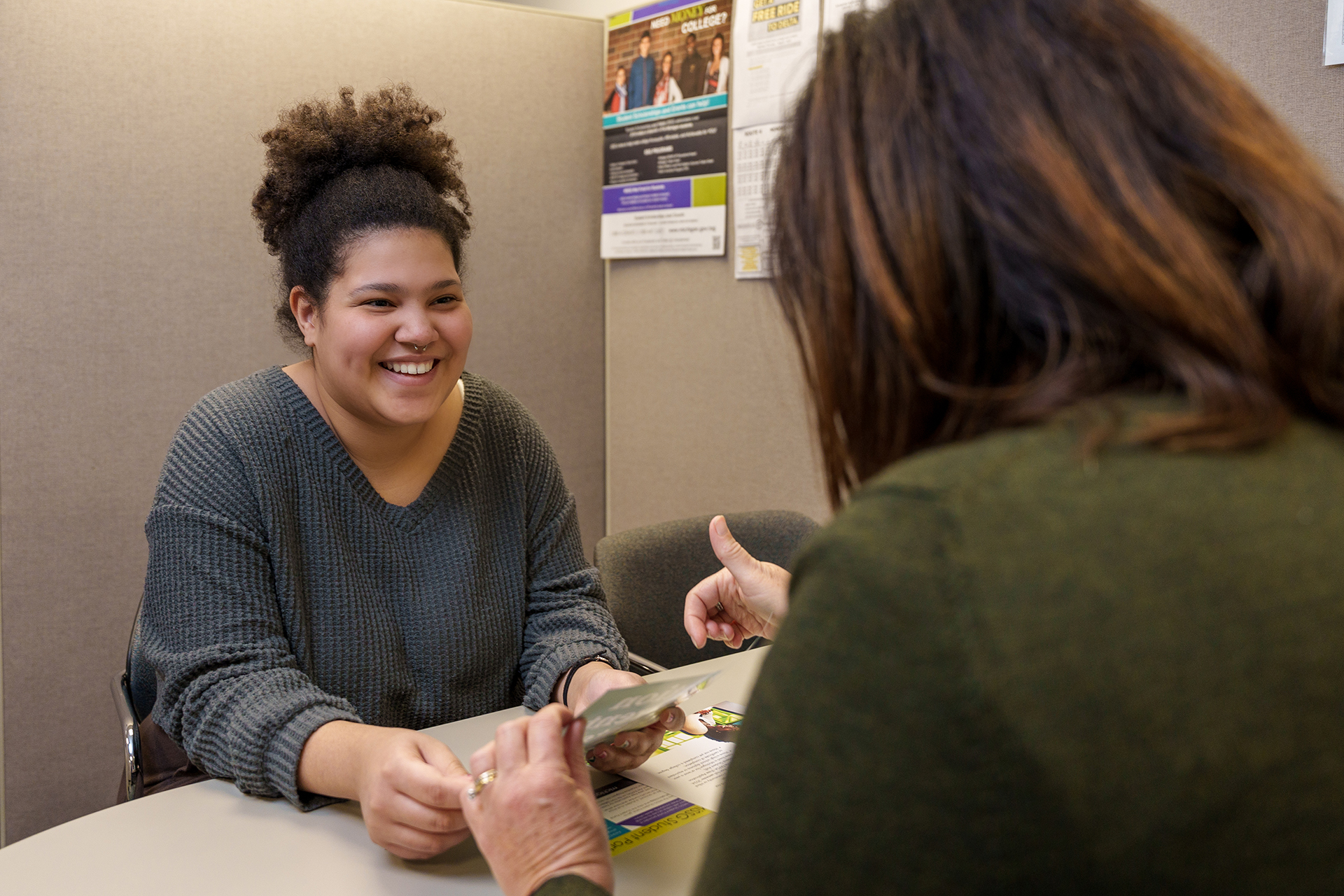 Student in the financial aid office
